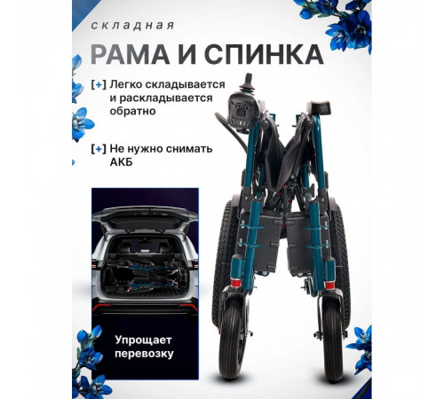 Складная инвалидная кресло коляска с электроприводом KSE-07 Комфорт-4 для дома и улицы